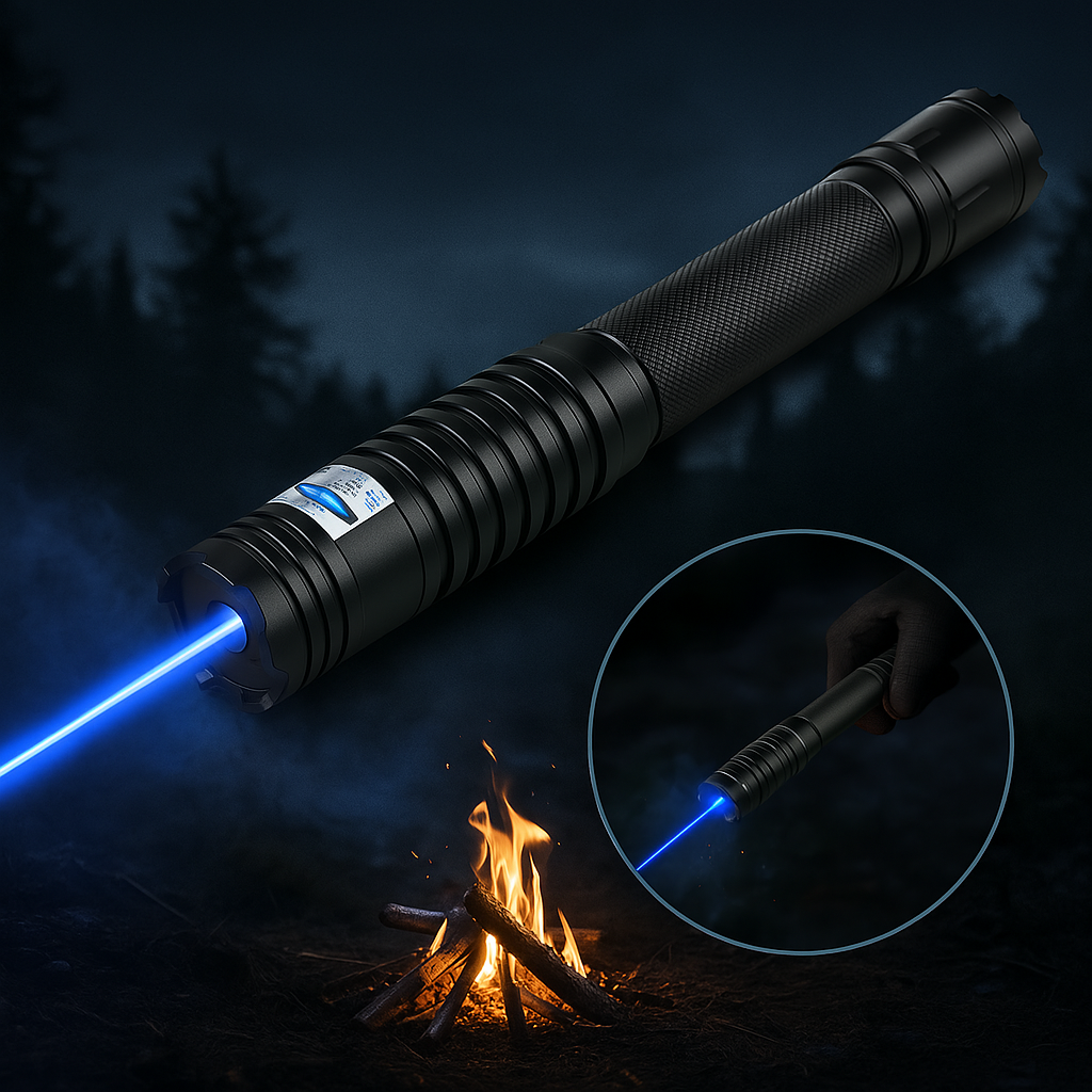 Krachtige Blauwe Laserpen 450nm met Verstelbare Focus en Thermische Ontstekingsfunctie | Tactisch Bereik 5000m+ | Aluminium Behuizing | Oplaadbaar met 2x 16340 Batterijen | Sansoti
