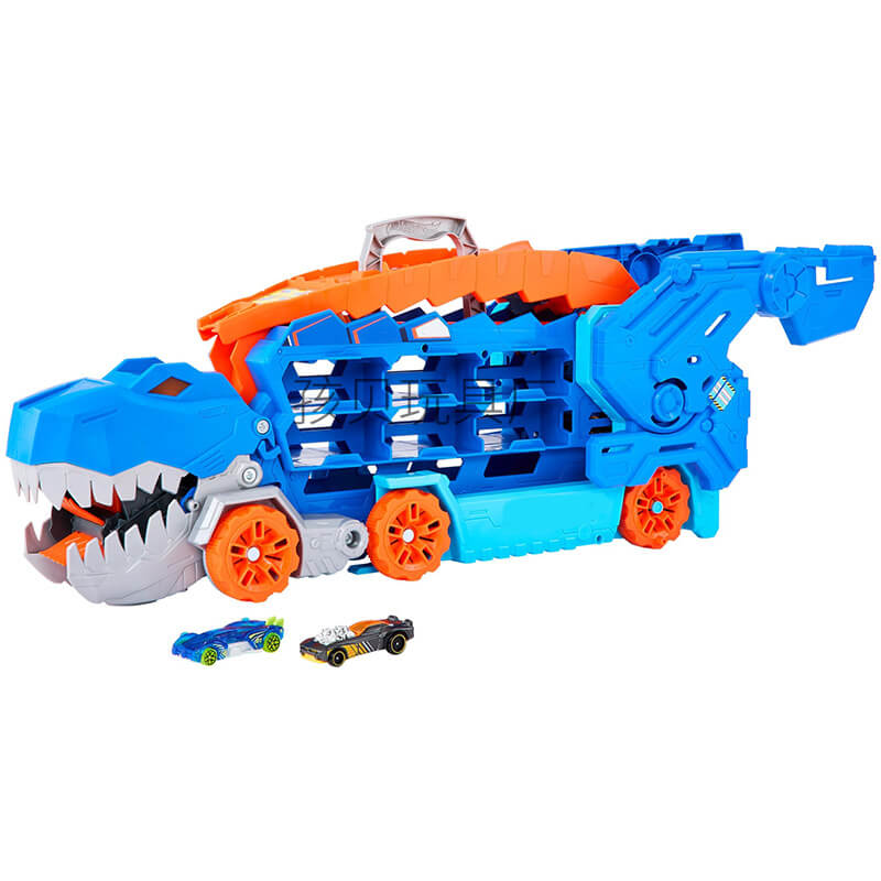3-in-1 Speelgoedtruck met T-Rex Transporter voor Kinderen - Racebaan Auto Opslag Dino Speelset Educatief | Sansoti