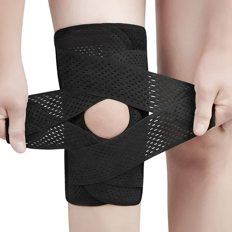 Genouillère réglable avec rotule ouverte pour le sport, la course, la marche, le fitness et l’usage quotidien, noir et blanc | Sansoti