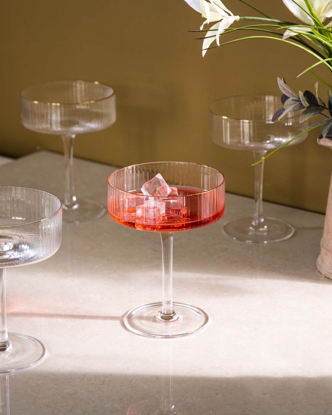 Coupe Glazen Voor Cocktails En Desserts Van Geribbeld Glas - Set van 6 | Sansoti