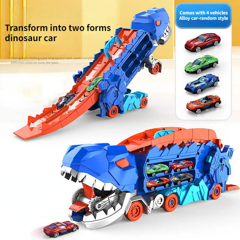 3-in-1 Speelgoedtruck met T-Rex Transporter voor Kinderen - Racebaan Auto Opslag Dino Speelset Educatief | Sansoti