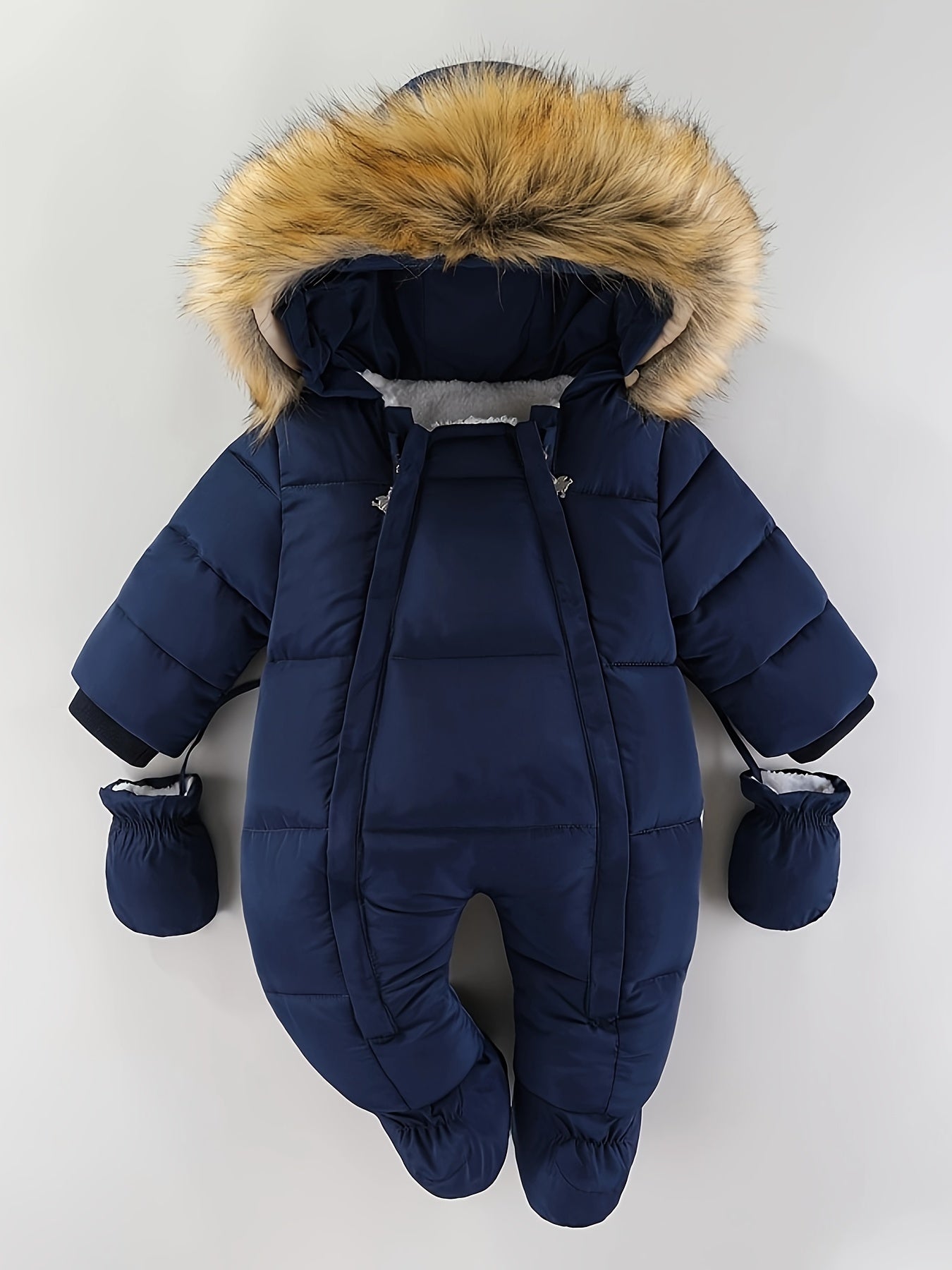 Frosty Baby Romper Gewatteerd Polyester Katoen Capuchon Winter Baby Jumpsuit Faux Bont Handwarmers Buiten | Sansoti