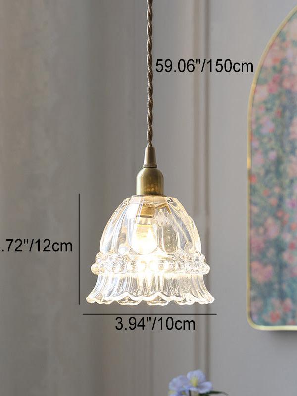Franse Landelijke Hanglamp Glazen Kap Kwallen Design Transparant of Amber met Walnoot Greep Sfeerverlichting Eetkamer Elegante Plafondlamp | Sansoti