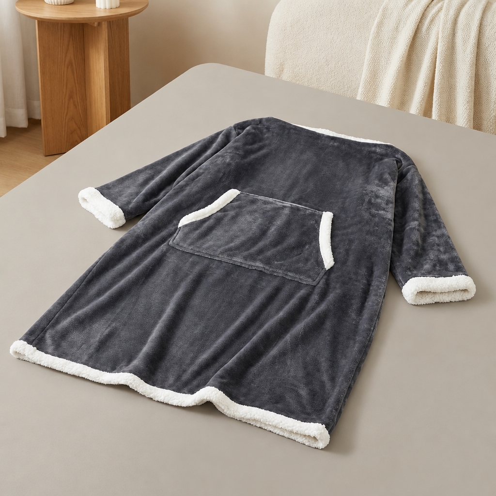 Tragbare Sherpa-Decke mit Ärmeln und Fußtasche für ultimativen Entspannungskomfort zu Hause, Winter-Lounge zum Relaxen | Sansoti