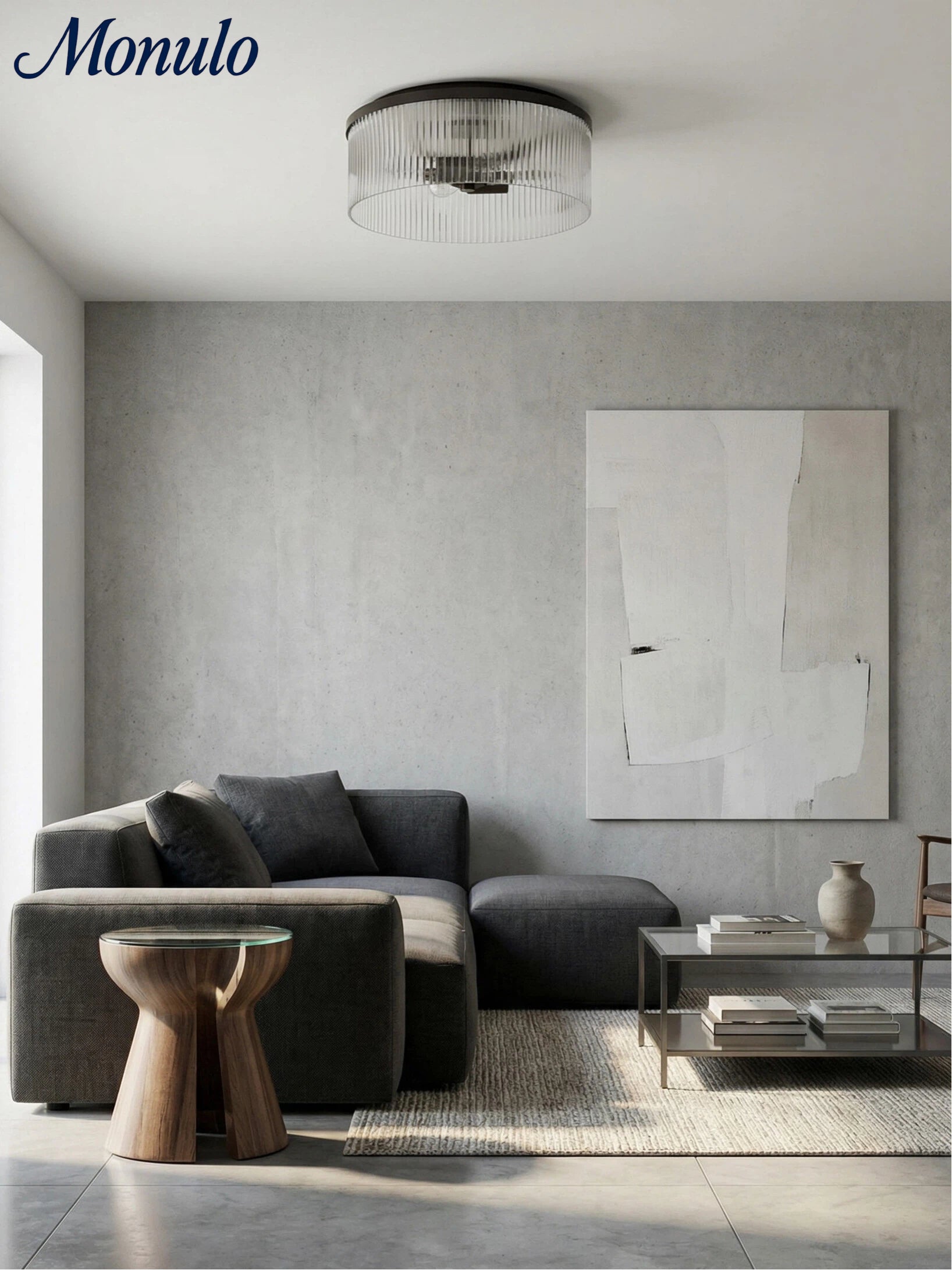 Geribbelde Glazen Plafondlamp Modern Laagbouw Ontwerp Slaapkamer Woonkamer Gang | Sansoti