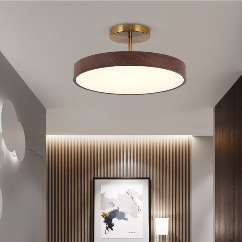 Runde LED-Deckenleuchte im Semi-Flush-Design in Holzoptik, Japandi, 30 cm - minimalistische Deckenbeleuchtung für das Wohnzimmer | Sansoti