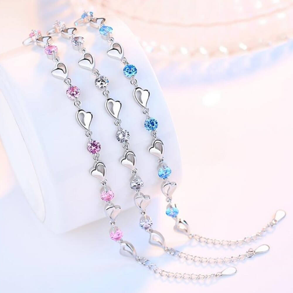 Silbernes Armband mit Herzform aus 925er Sterlingsilber, hypoallergenes, feines Damenschmuck-Accessoire, elegant | Sansoti
