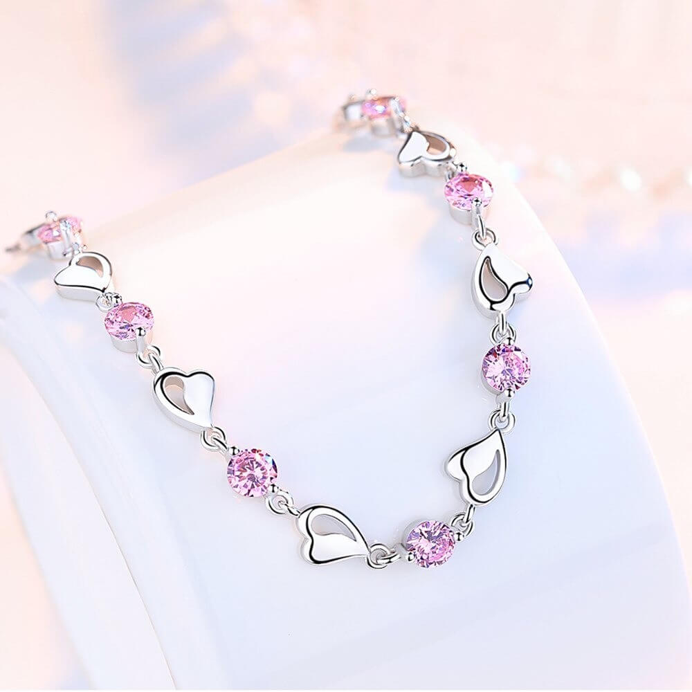 Silbernes Armband mit Herzform aus 925er Sterlingsilber, hypoallergenes, feines Damenschmuck-Accessoire, elegant | Sansoti