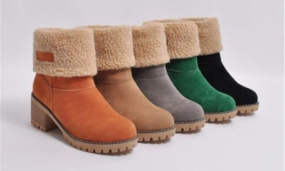 Winterlaarzen Dames met Lage Blokhak Comfortabel Antislip Warme Voering Stretch Zwart Groen Rood Elegante Laarzen | Sansoti