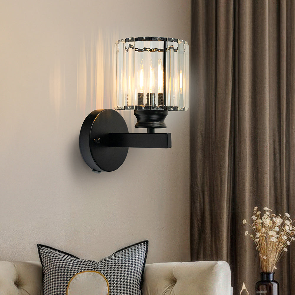 Wandleuchte Glas Metall Schwarz 24cm Wandbeleuchtung Wohnzimmer Schlafzimmer Moderne Wandleuchte Transparenter Schirm Akzentbeleuchtung | Restfield