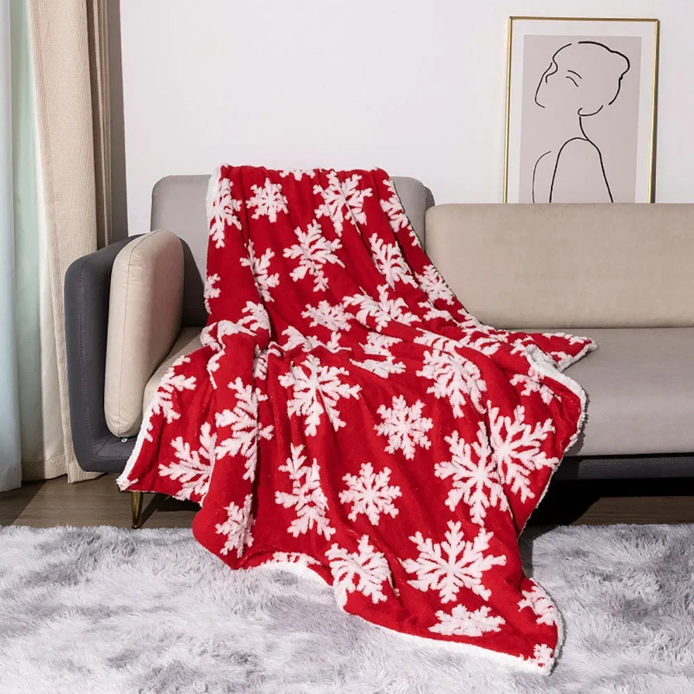 Woolen Throw with Snowflakes 130x160cm Soft Winter Blanket for Sofa and Bed Festive Holiday Decoration | Sansoti