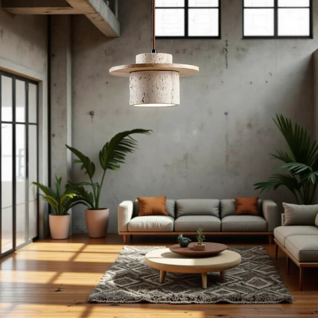 Hanglamp Travertijn Steen 25cm LED E27 Verstelbaar Snoer 170cm Natuurlijke Sfeerverlichting Woonkamer | Sansoti