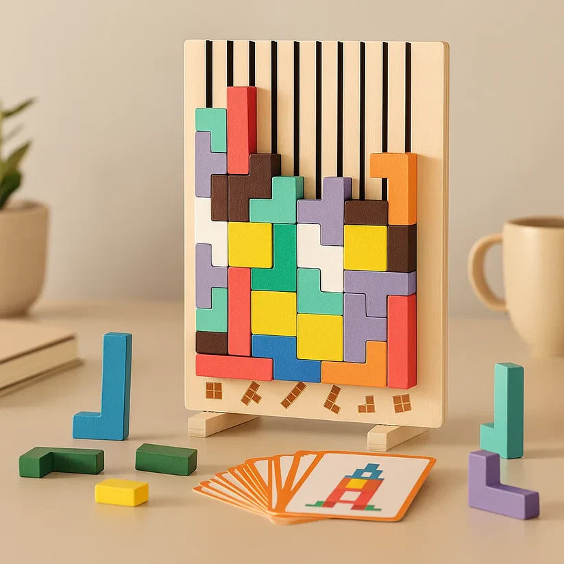 Houten Tetris Puzzel 31.5x19.8cm Ecokleuren Bureau Blokpuzzel Tangram Breinbreker Volwassenen Kinderen Kantoor Cadeau Speelgoed | Sansoti
