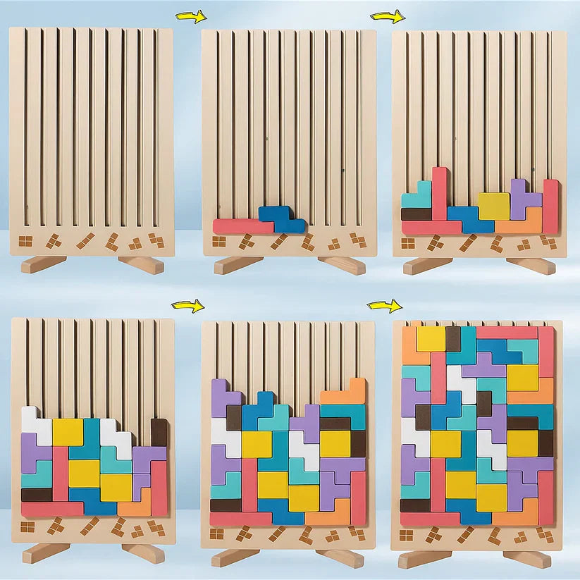 Houten Tetris Puzzel 31.5x19.8cm Ecokleuren Bureau Blokpuzzel Tangram Breinbreker Volwassenen Kinderen Kantoor Cadeau Speelgoed | Sansoti