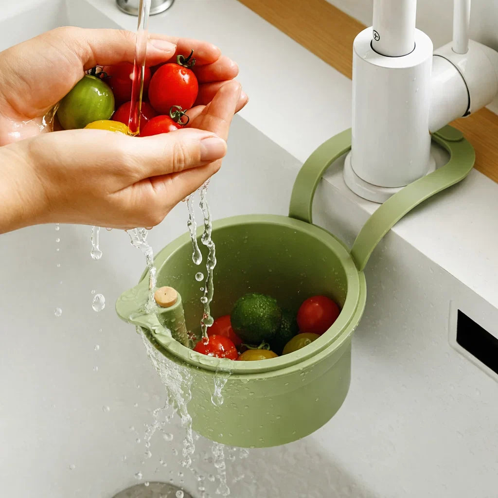Hangend Afdruipmandje Keuken 2-Delig Filter Klik-Systeem PP BPA-vrij 20x14x13cm Groente Fruit Afgieten Aanrecht Gootsteen Filtermand Kraanrek | Sansoti