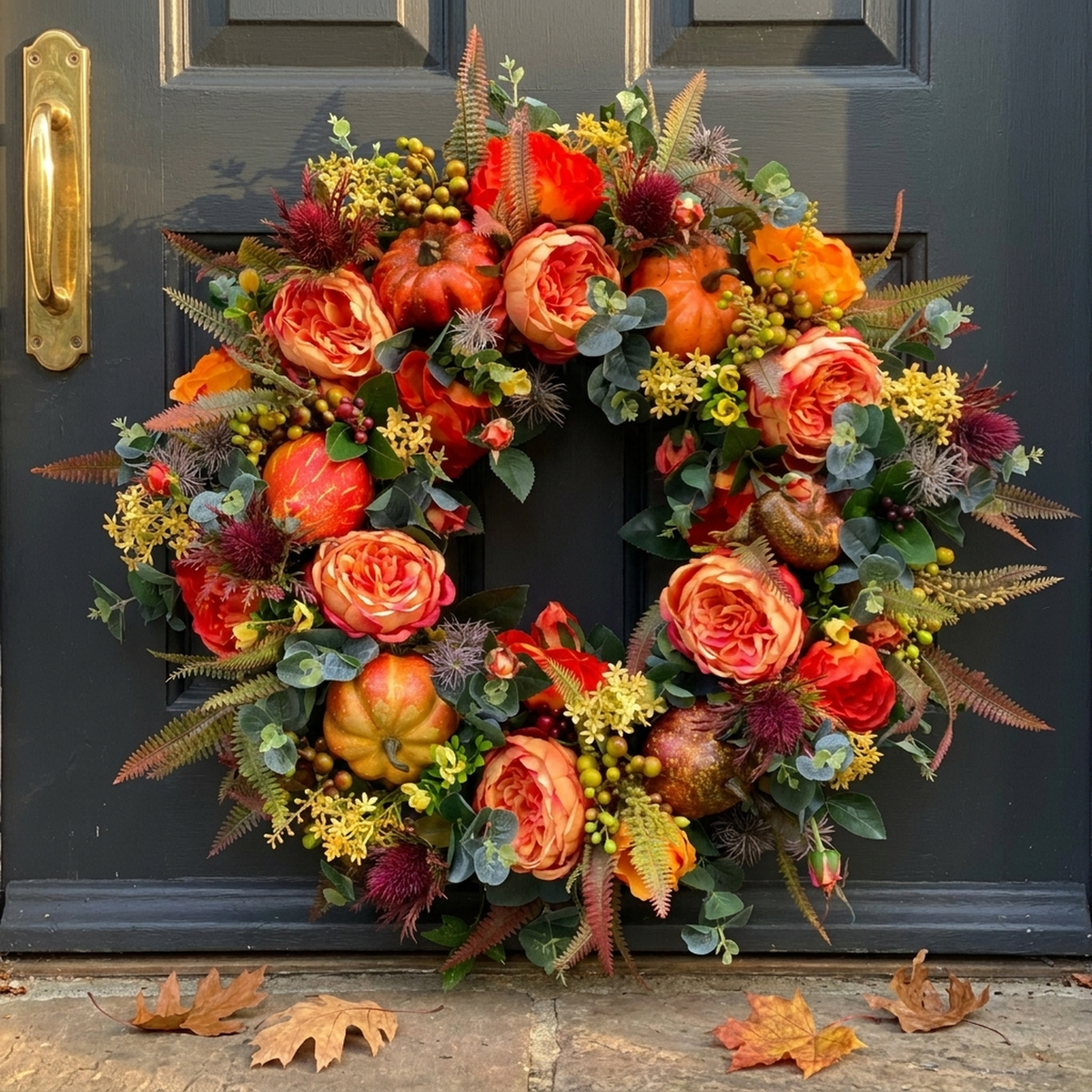 Herfstkrans Pompoen 40cm Rotan Sfeer Decoratie Deurkrans Herfst Thanksgiving Oranje Bruin Groen Seizoen | Sansoti