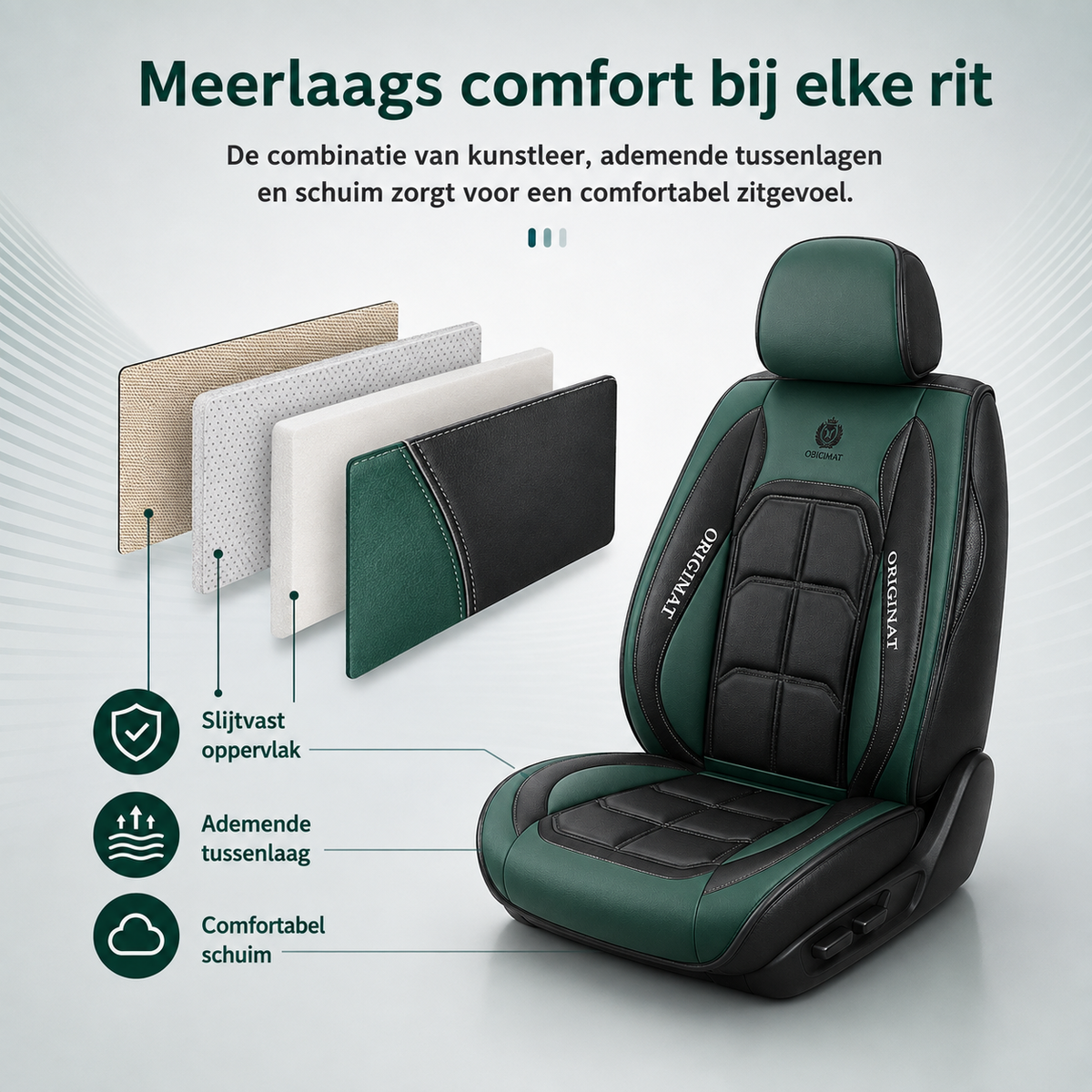 Luxe Autostoelhoezen Set 11-delig Gewatteerd met Opbergvak Airbag-Opening Universeel voor Vijfzitters Auto | Sansoti