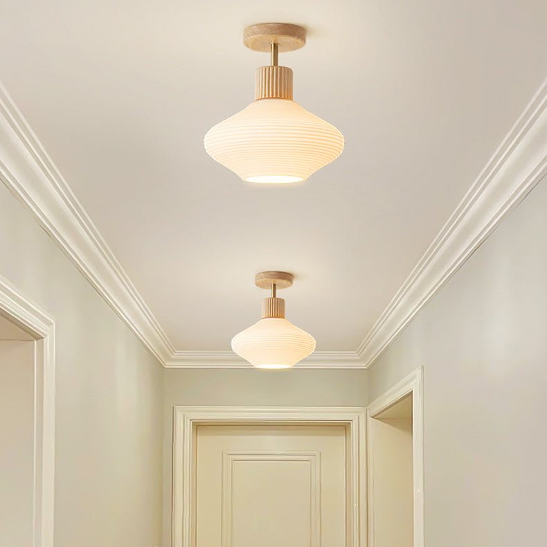Japandi Plafondlamp Hout & Glas – Natuurlijke Elegantie voor Hal, Woonkamer en Slaapkamer | Sansoti