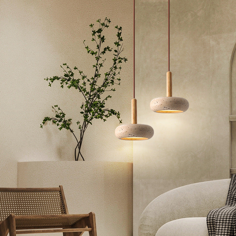 Zen Hanglamp met Natuursteen Kap en Houten Accent – Scandinavisch Design met Geïntegreerde LED | Sansoti