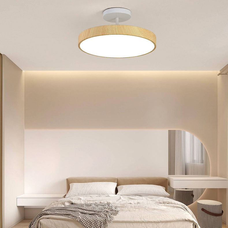 Runde LED-Deckenleuchte im Semi-Flush-Design in Holzoptik, Japandi, 30 cm - minimalistische Deckenbeleuchtung für das Wohnzimmer | Sansoti