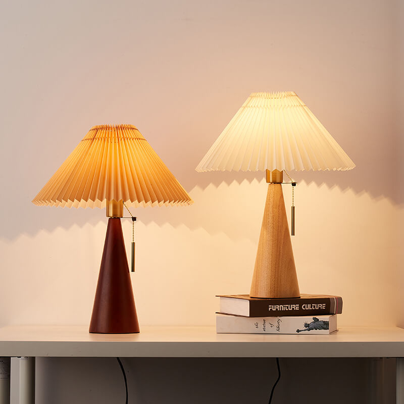 Tafellamp Hout Japans Minimalistisch Geplooide Kap 48cm LED | Sansoti