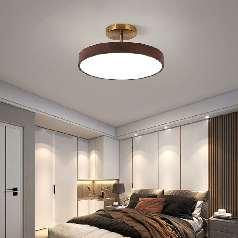 Runde LED-Deckenleuchte im Semi-Flush-Design in Holzoptik, Japandi, 30 cm - minimalistische Deckenbeleuchtung für das Wohnzimmer | Sansoti