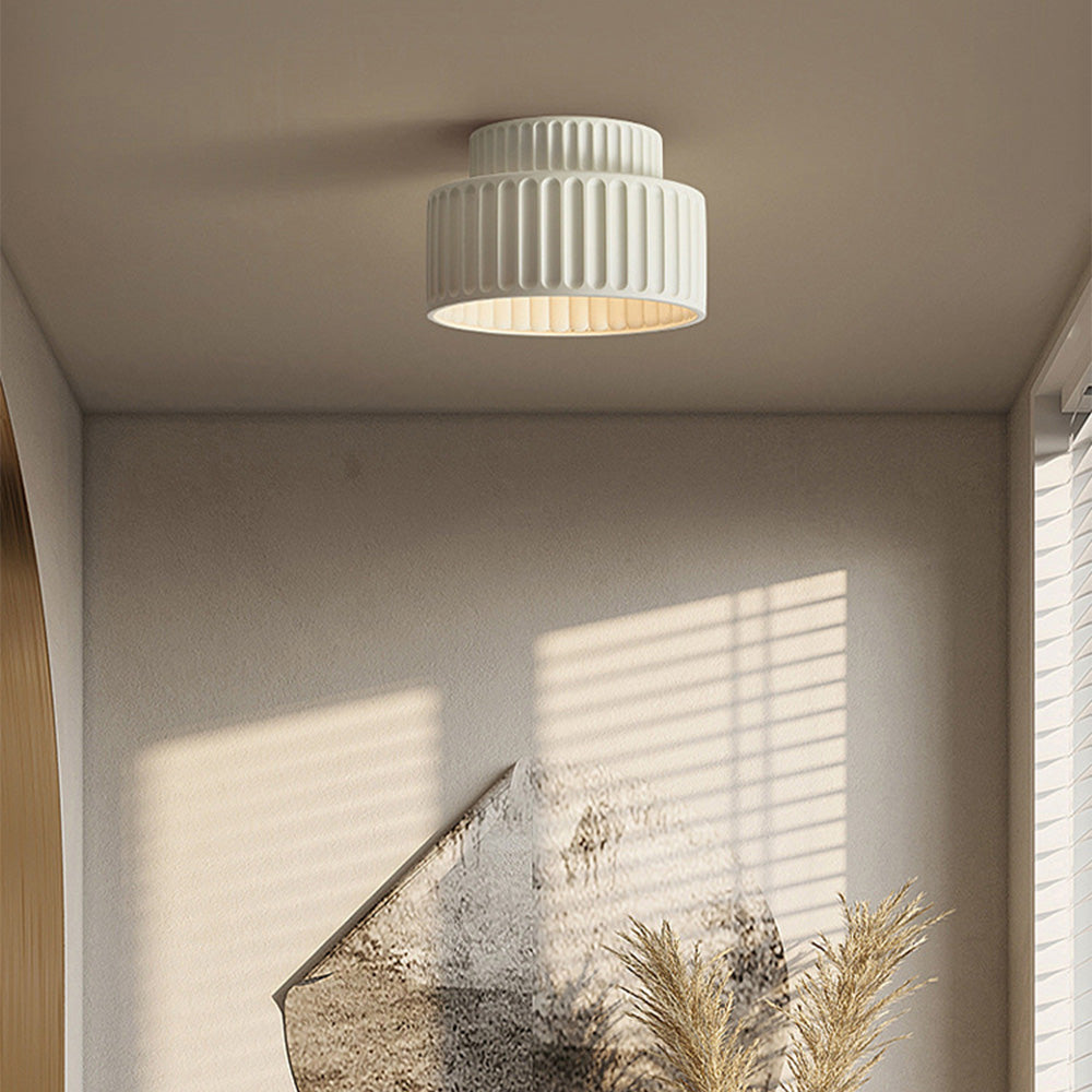 Deckenleuchte Gerippt Resin E27 Weiß Kompakt Modernes Interieur Wohnzimmer Küche Schlafzimmer Retro Design Deckenlampe | Restfield