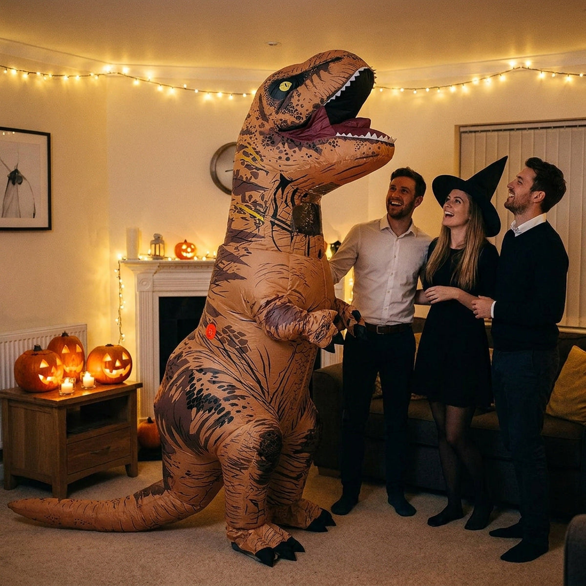 Nadmuchiwany kostium dinozaura T-Rex dla dorosłych, uniwersalny rozmiar, strój imprezowy z wentylatorem na karnawał | Sansoti