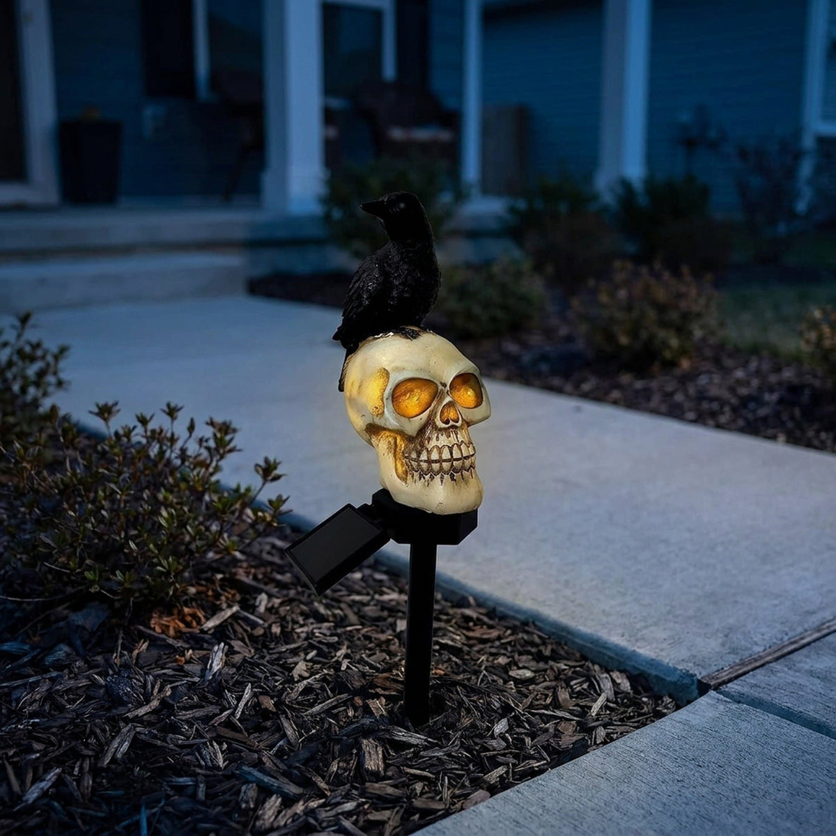 Solar Schedel Tuinlamp met Raaf Decoratie Padverlichting Halloween LED Buitenlamp Zonnecel Waterdicht | Sansoti
