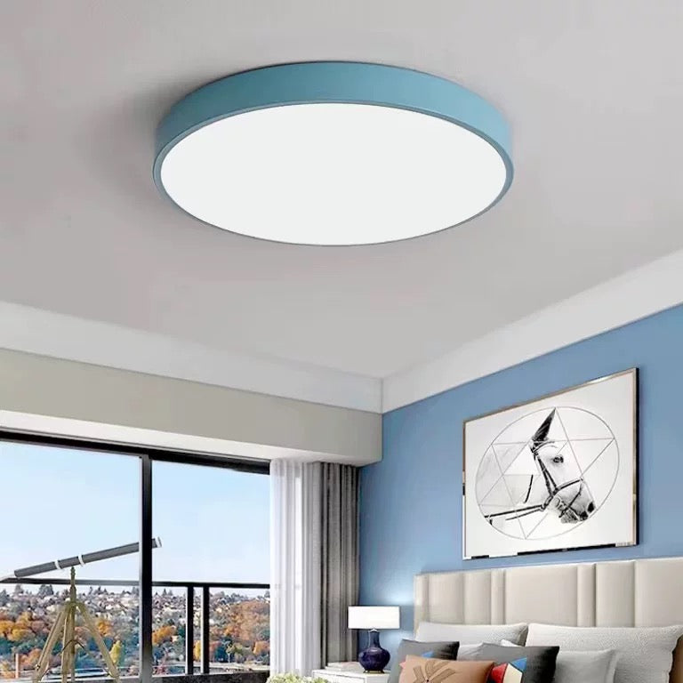 Round LED Ceiling Light Metal Acrylic Yellow Blue Green Pink Gray Living Room Bedroom Children's Room Modern | Sansoti