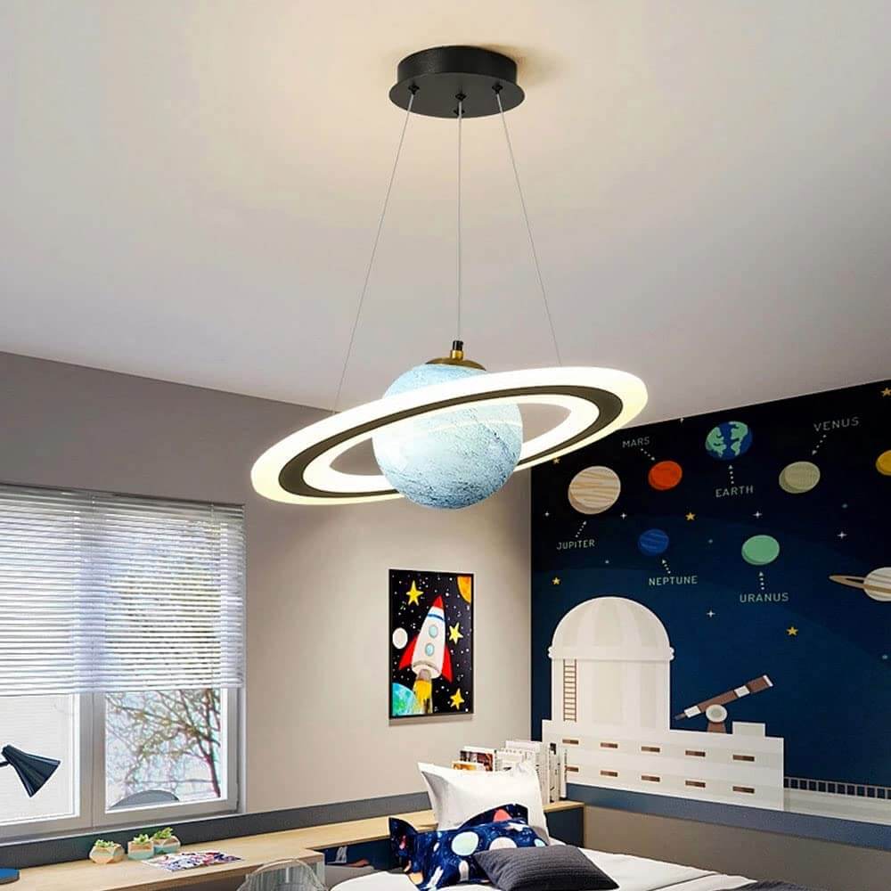 LED Hanglamp Kinderkamer Planeet Metaal Acryl Glas Blauw Plafondlamp Kabel Ophanging Sfeerverlichting Kinderkamer | Sansoti