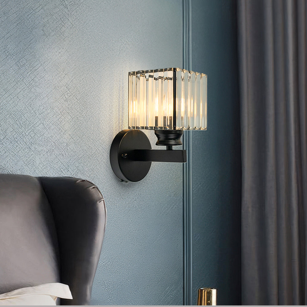 Wandleuchte Glas Metall Schwarz 24cm Wandbeleuchtung Wohnzimmer Schlafzimmer Moderne Wandleuchte Transparenter Schirm Akzentbeleuchtung | Restfield