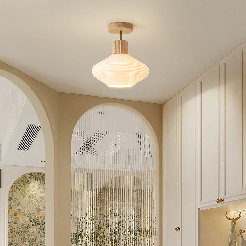 Japandi Plafondlamp Hout & Glas – Natuurlijke Elegantie voor Hal, Woonkamer en Slaapkamer | Sansoti
