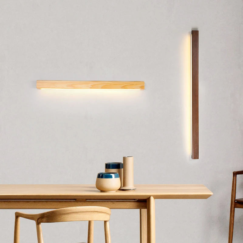 LED Wandleuchte Holz Linear Warmweiß Badezimmer Schlafzimmer Wandbeleuchtung Modern Minimalistisch Lichtleiste | Restfield