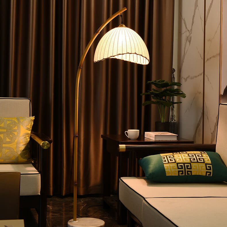 Vloerlamp Bamboe Look Boogvorm Stof Kap E26 160cm Dimbaar Woonkamer Slaapkamer Retro | Sansoti