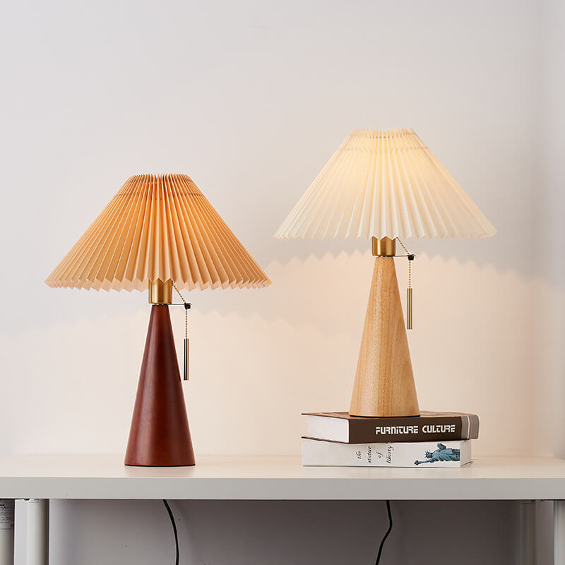 Tafellamp Hout Japans Minimalistisch Geplooide Kap 48cm LED | Sansoti