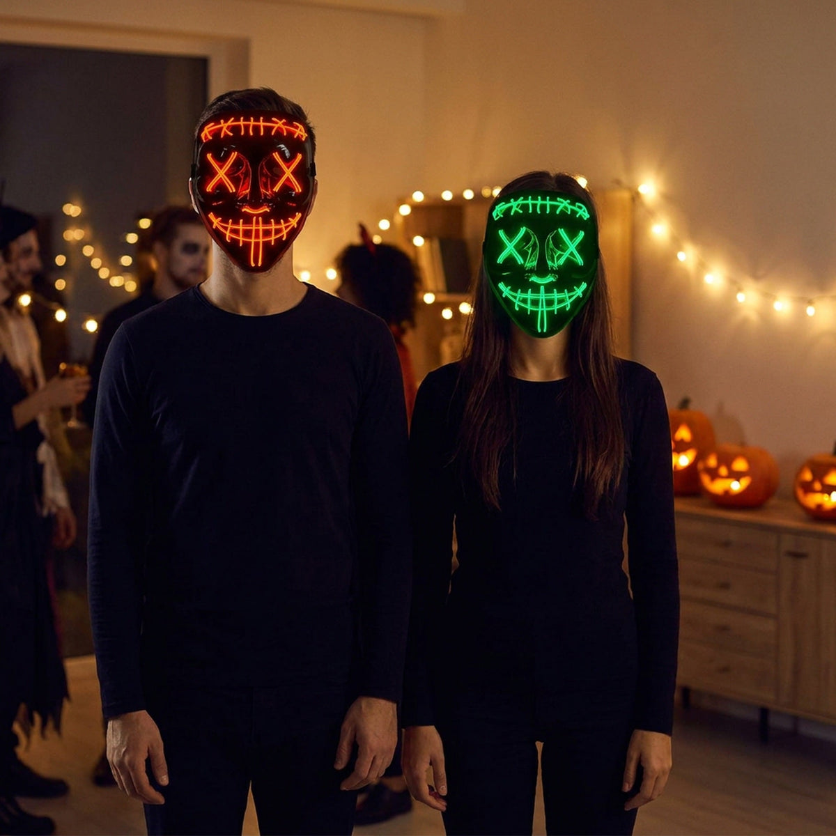 LED Masker Halloween Verlicht Gezichtsmasker Feest Cosplay Kostuum Rood Groen Blauw Paars Oranje EL Wire | Sansoti