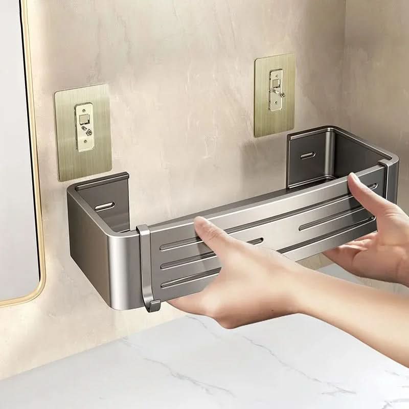 Zelfklevend Aluminium Wandrek Badkamer Organizer Zonder Boren Roestvrij Opbergplank Douche Handdoekhouder | Sansoti