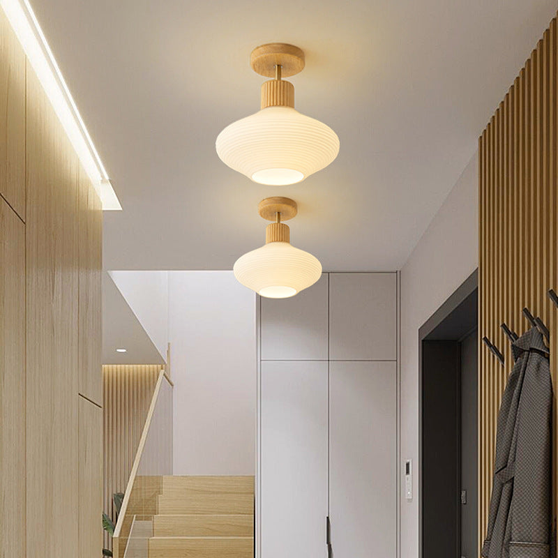 Japandi Plafondlamp Hout & Glas – Natuurlijke Elegantie voor Hal, Woonkamer en Slaapkamer | Sansoti