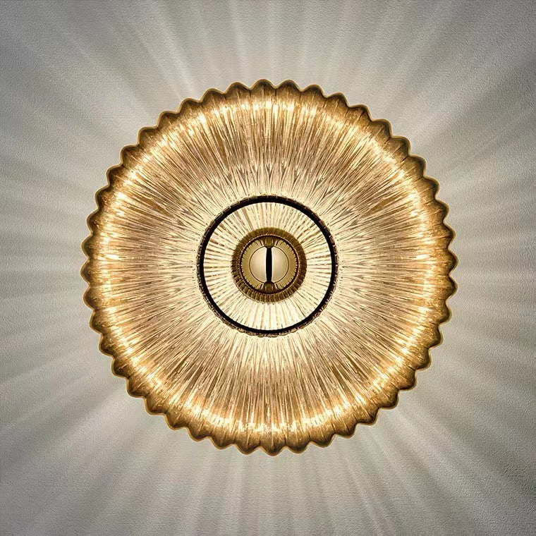 Wandlamp Geribbeld Glas Cognac Goud Messing Woonkamer Slaapkamer Hal Plafondlamp Schelp Retro Art Deco Wandverlichting | Sansoti