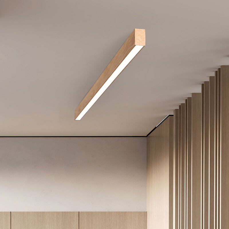 Plafonnier LED Bois Allongé Aluminium Salon Chambre 60cm 100cm 120cm LED Intégré Lampe Linéaire Plafonnier en Bois Japandi | Restfield