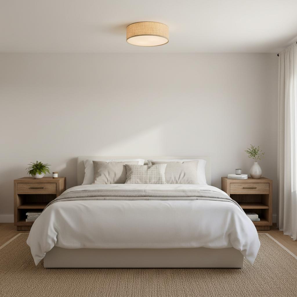 Linen ceiling lamp with drum shade, modern design, E27 socket, Scandinavian style, bedroom, living room | Sansoti