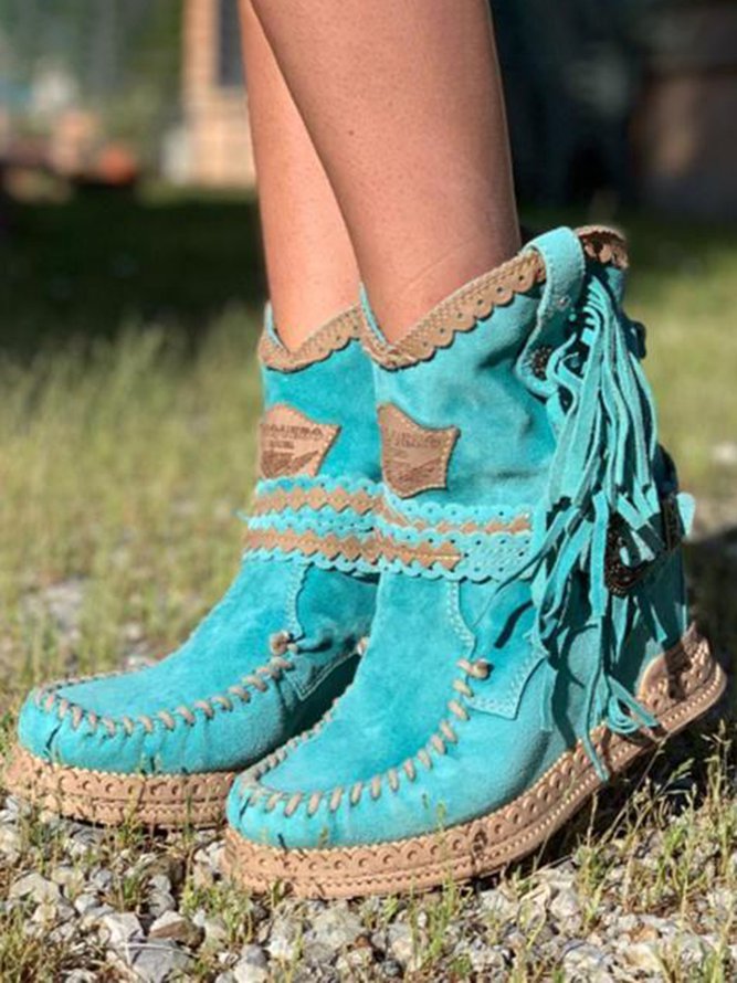 Boho Laarsjes met Franje voor Dames – Suède Western Stijl met Comfort Loopzool | Sansoti