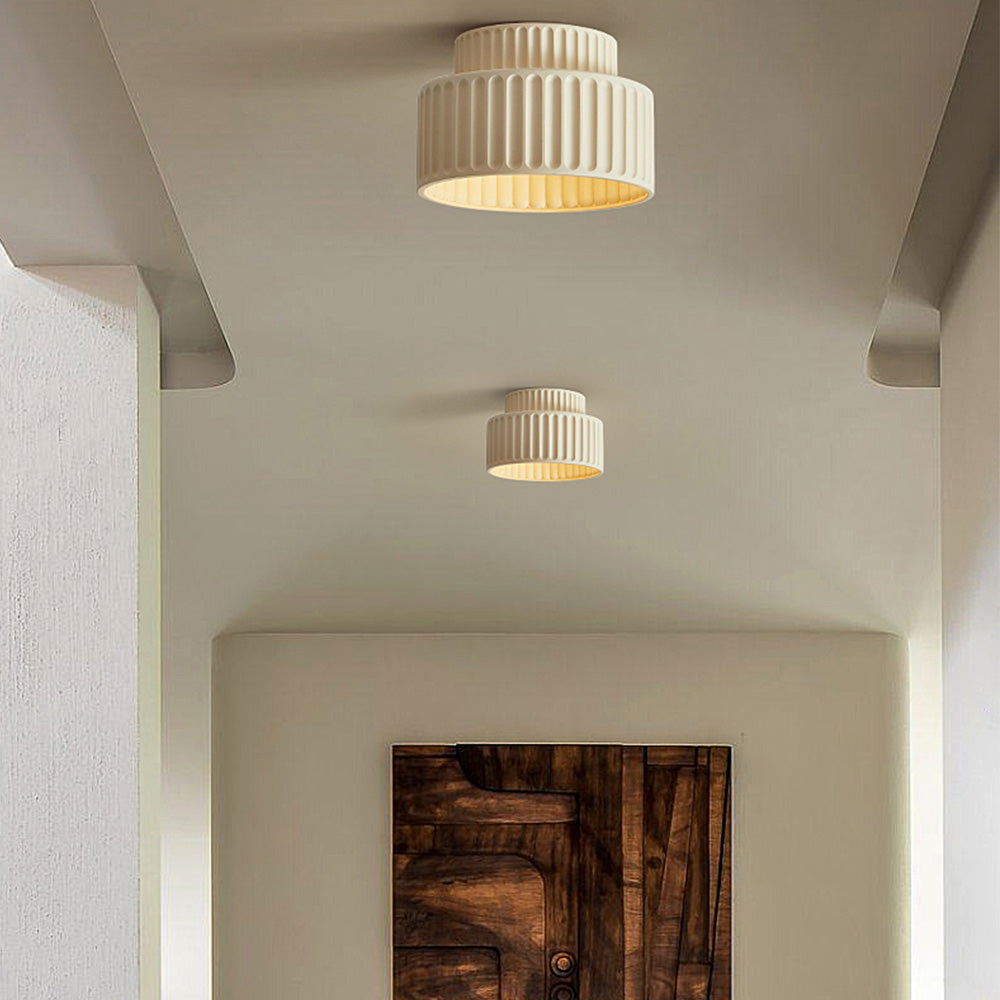 Deckenleuchte Gerippt Resin E27 Weiß Kompakt Modernes Interieur Wohnzimmer Küche Schlafzimmer Retro Design Deckenlampe | Restfield