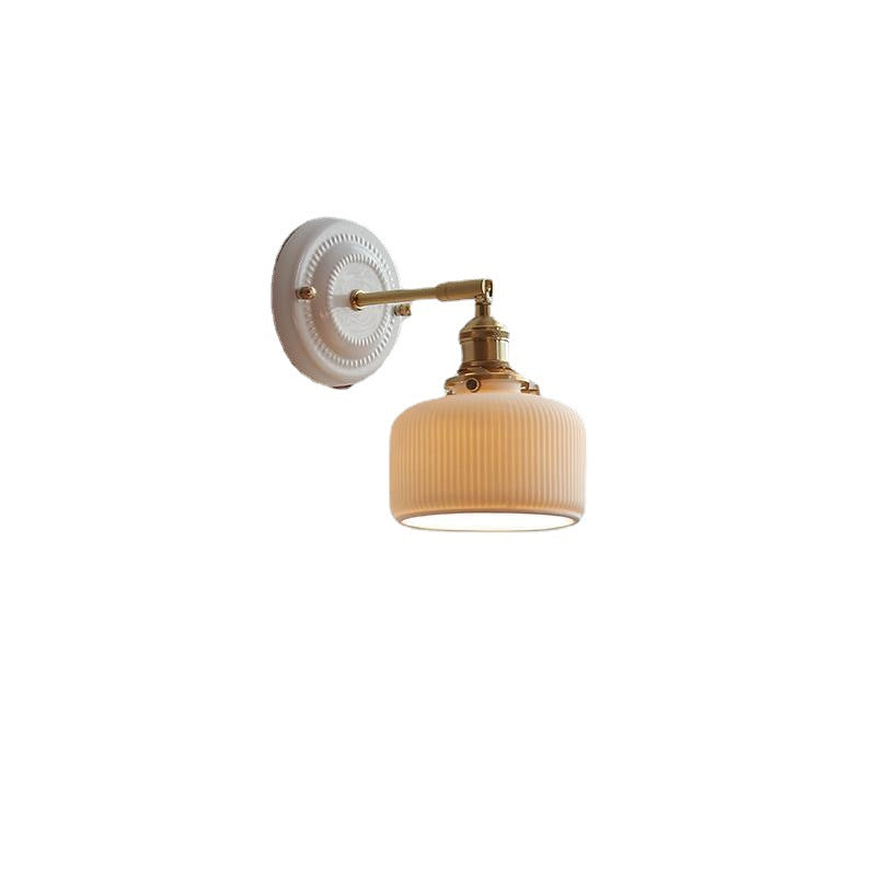 Vintage-Wandleuchte mit plissiertem Schirm, Messingarm und Keramik für Schlafzimmer, Wohnzimmer und Arbeitszimmer, stimmungsvolle Beleuchtung, Retro | Sansoti
