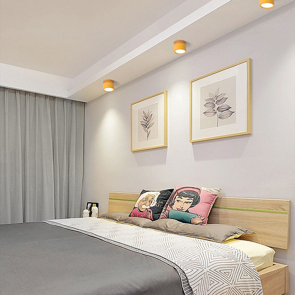 Cylinder kleine Deckenleuchte LED Holz modern Decke Flur Wohnzimmer kompakt Design | Restfield