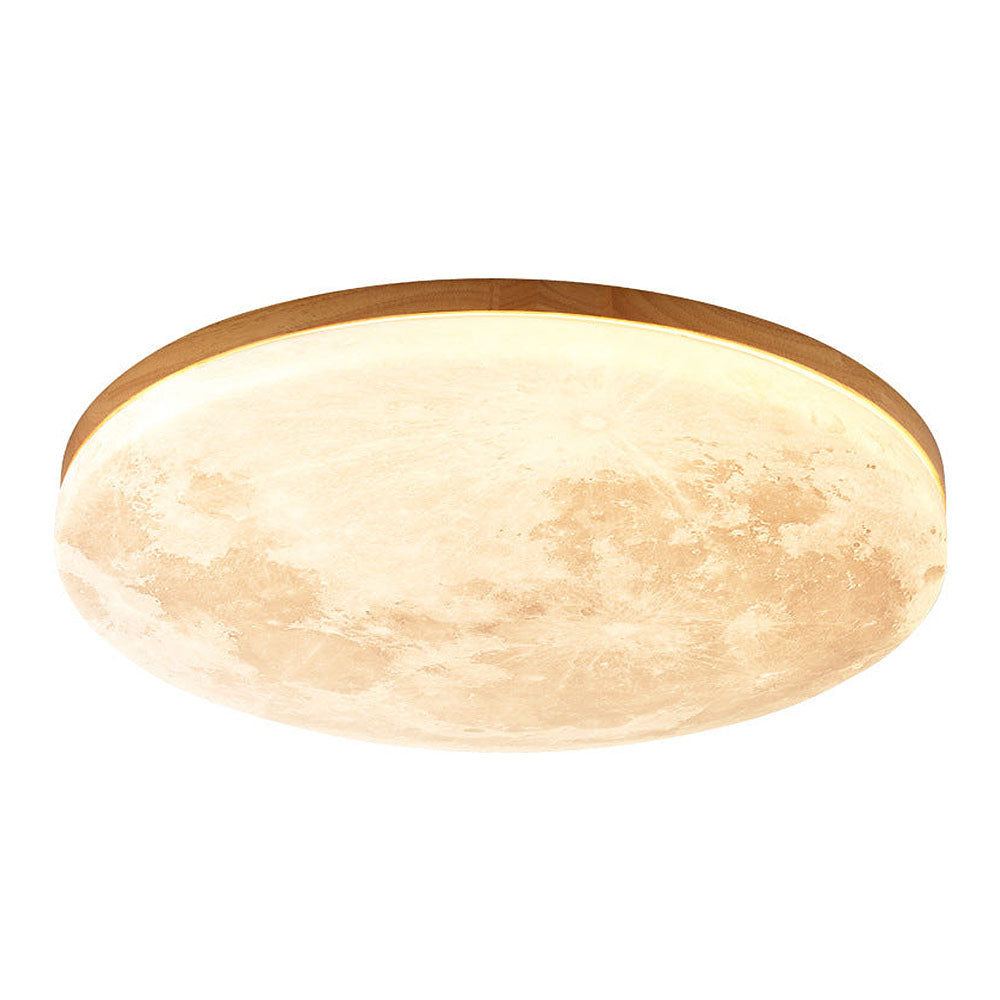 LED-Deckenleuchte Mond-Design Holz Acryl Rund 26-48cm Schlafzimmer Wohnzimmer Deckenlampe Mondlampe LED Beleuchtung Modernes Interieur | Restfield