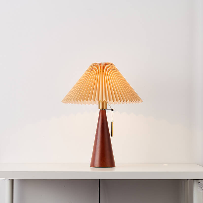 Tafellamp Hout Japans Minimalistisch Geplooide Kap 48cm LED | Sansoti