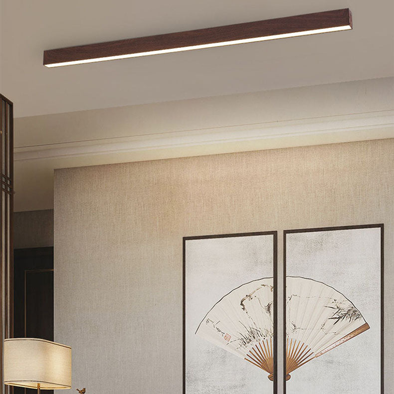 Plafonnier LED Bois Allongé Aluminium Salon Chambre 60cm 100cm 120cm LED Intégré Lampe Linéaire Plafonnier en Bois Japandi | Restfield