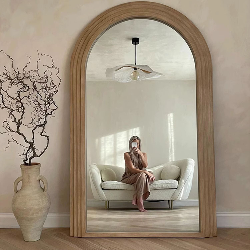 Luxury Standing Mirror with Wooden Arch Frame – Full-Length Wall Mirror 120x200cm Antique White, Khaki or Black | Sansoti